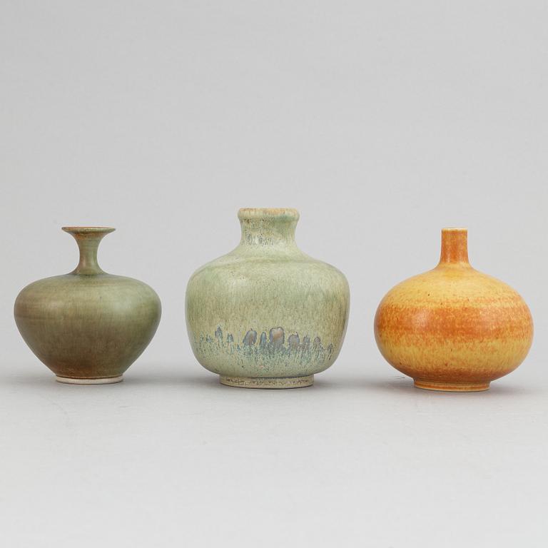 A set five stoneware vases and two bowls, including Tomas Anagrius and Atte Holm, Höganäs.
