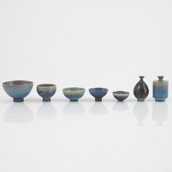 Berndt Friberg, miniatyrer, 7 st, stengods, Gustavsberg Studio, 1960-1970-tal.