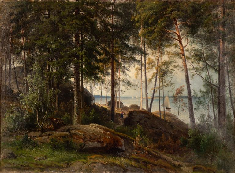 Harald Torsslow. Inland landscape with a wandering figure.