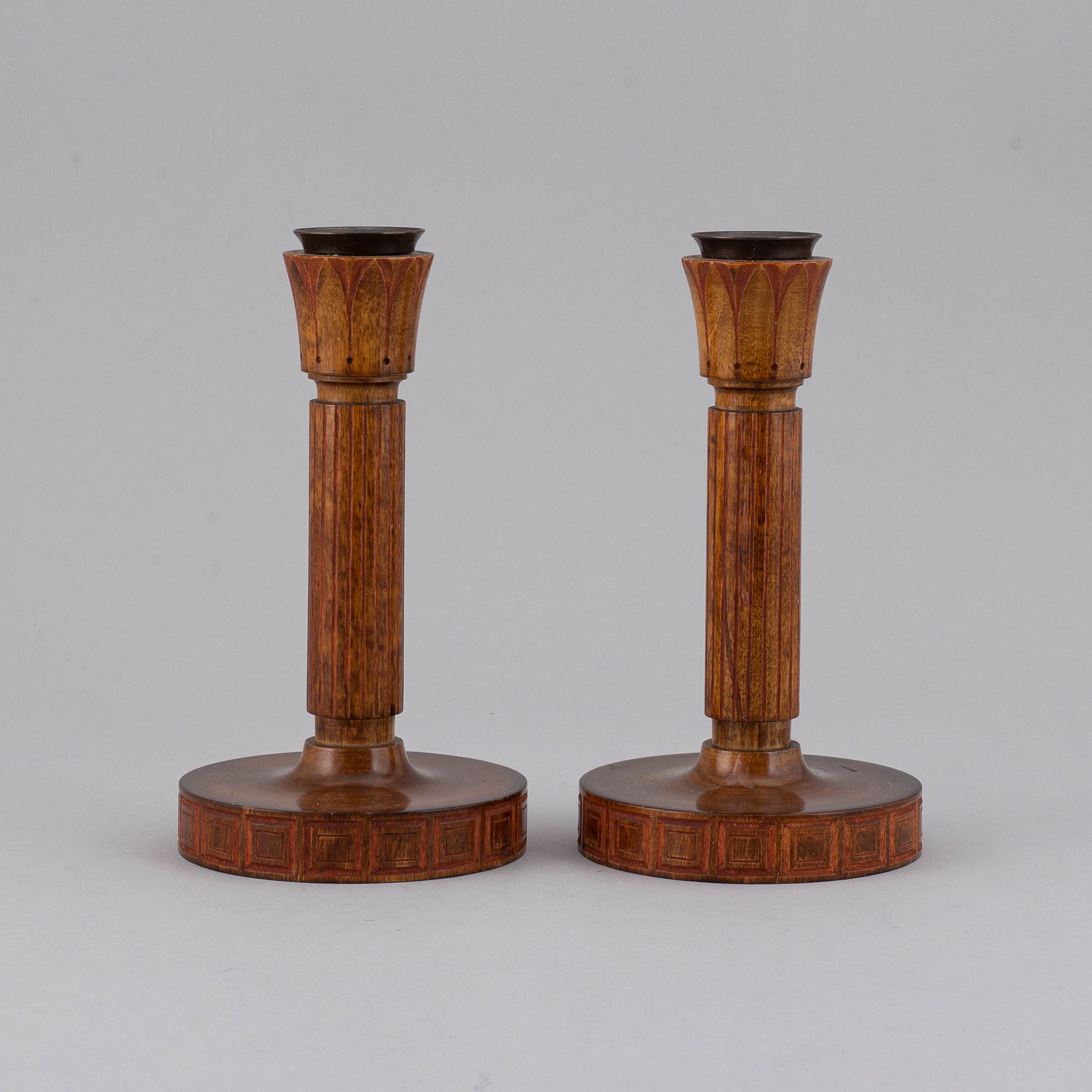 A pair of 1920s art déco wood candlesticks design Olof Ahlberg.