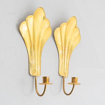 Lars Holmström, a pair of brass sconces, Arvika, Sweden, mid 20th century.