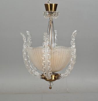 TAKLAMPA, Orrefors, glas, sannolikt Carl Fagerlund, 1900-talets mitt. H ca 70 cm.