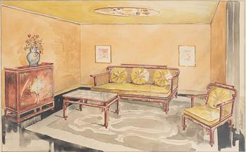 A Swedish Grace sofa, armchair and coffee table, Herbert Anderssons Möbelverkstäder, 1920's.