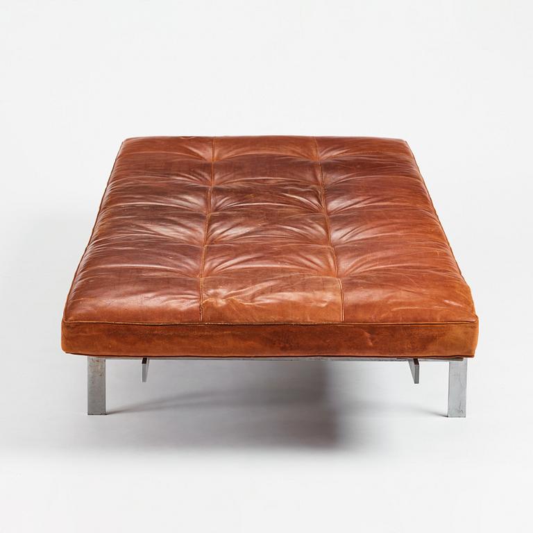 Poul Kjaerholm, A 'PK-80' steel and brown leather daybed, E Kold Christensen, Denmark 1960s.