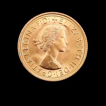 GULDMYNT, sovereign, Elizabeth II, 1962. Vikt ca 8 gram.