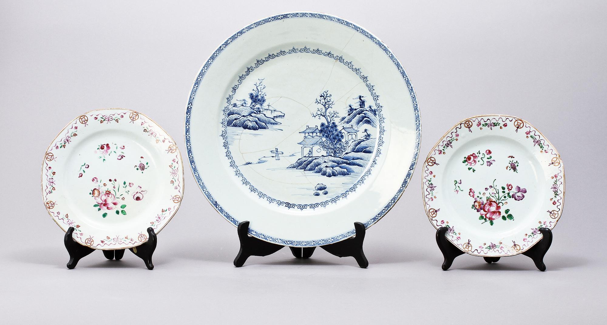 FAT samt TALLRIKAR, 2 st, porslin Kina, 1800/1900-tal.