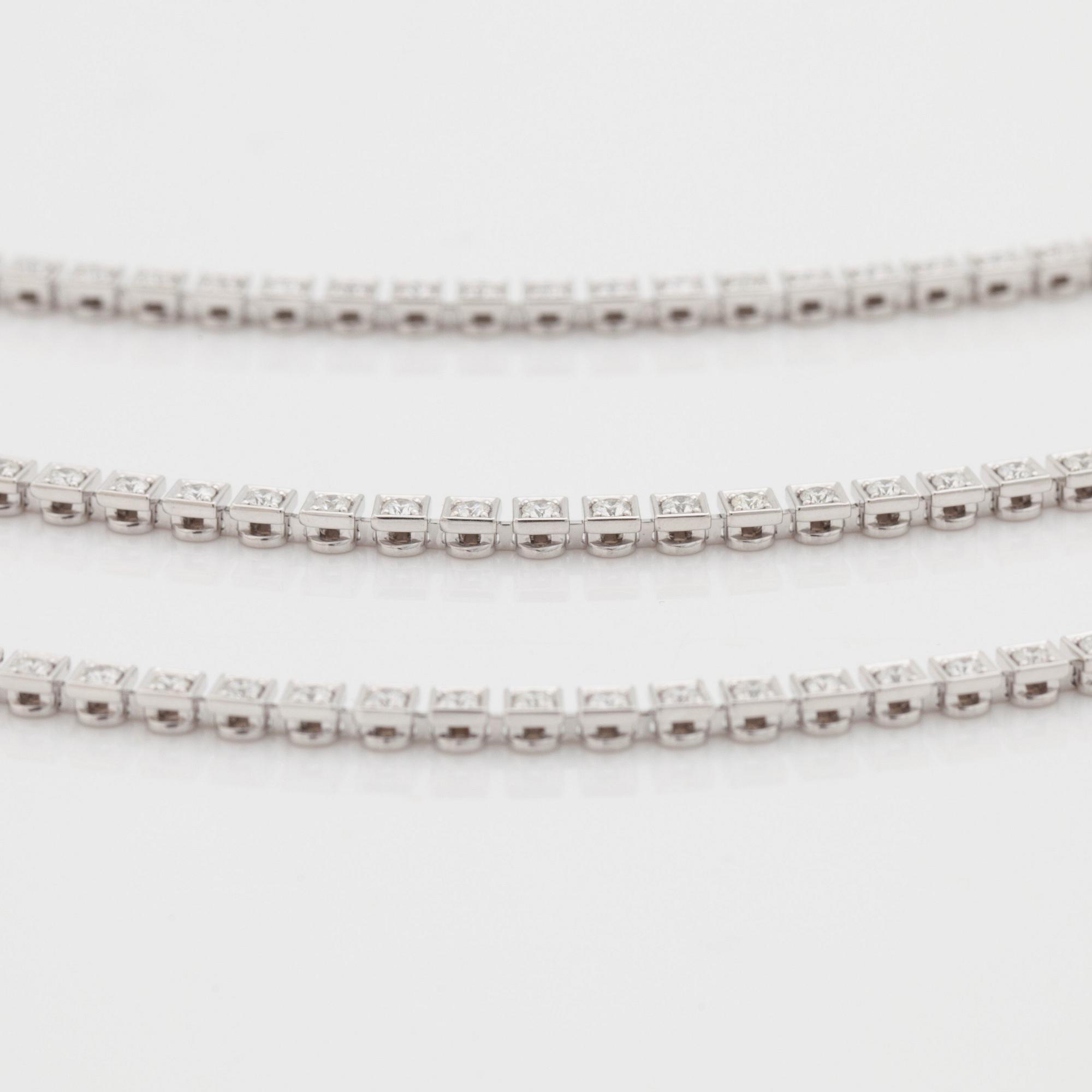 A brilliant cut diamond necklace, total carat weight circa 16.50 cts. Quality circa G-H/VS-SI.