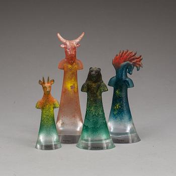 SKULPTURER, 4 st, glas, Kjell Engman, Kosta Boda.