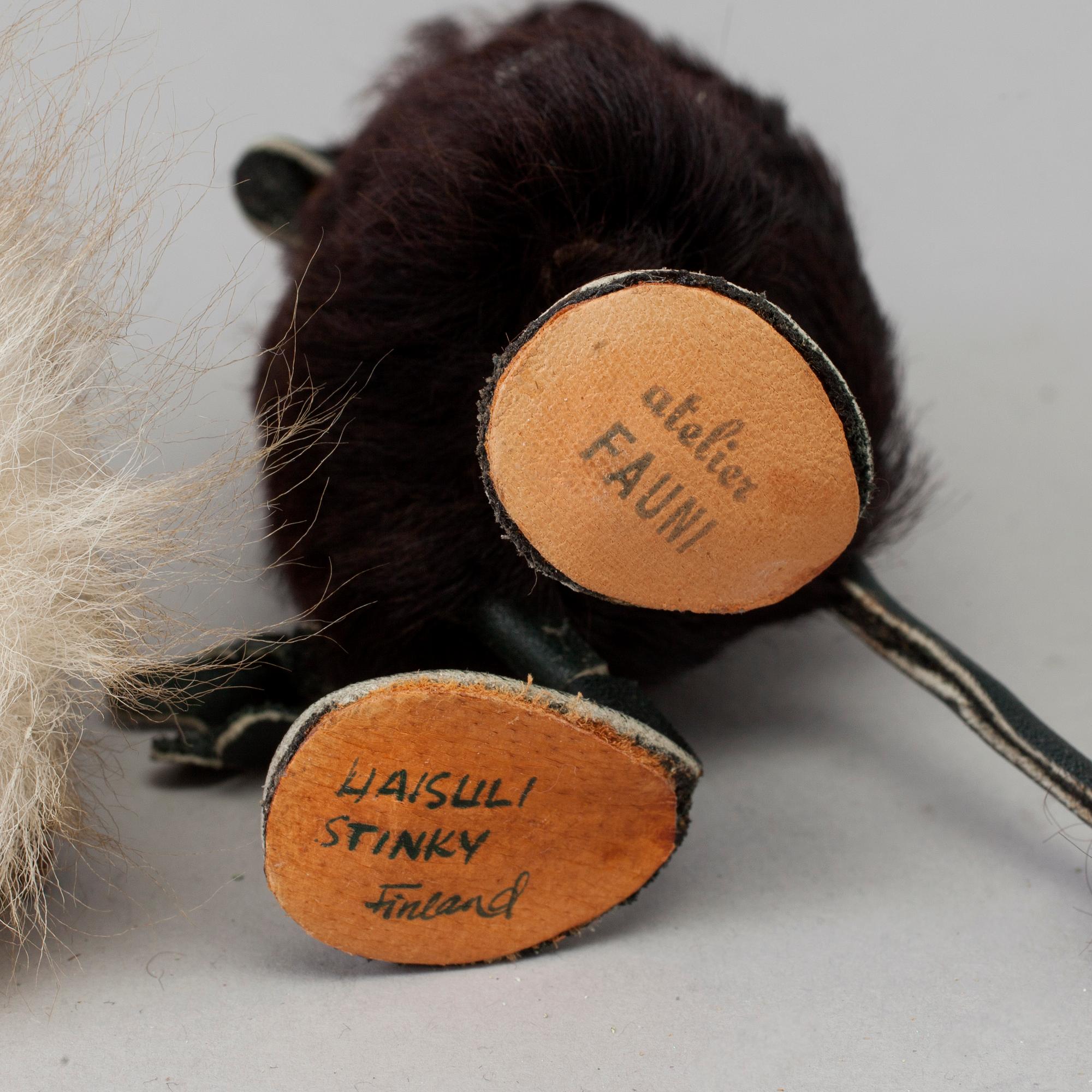 A 'Stinky' Moomin characters figure from Atelier Fauni, Finland, 1950's/60's and one unknown maker.