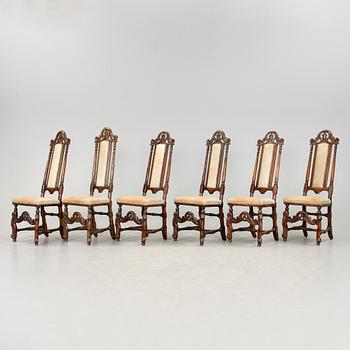 STOLAR, sex + två stycken. Omkring år 1700. Barock.