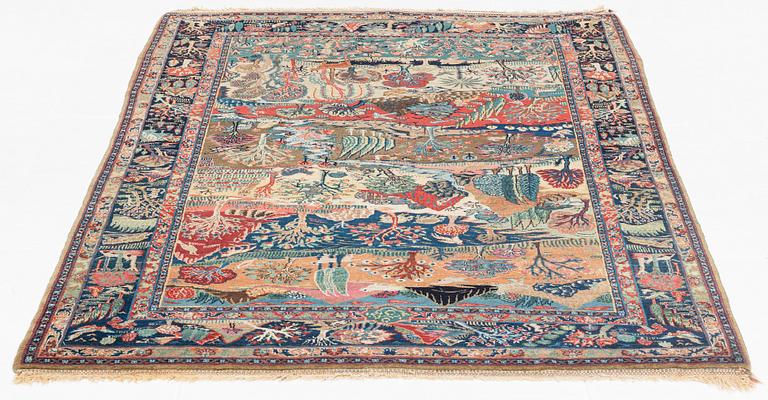 A carpet, semi-antique, Tabriz, figural, ca 201 x 137 cm.