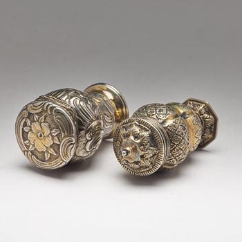 Two 18th century silver-gilt snuff-boxes, one marked Jacob Lampa, Stockholm 1764 and one unmarked.