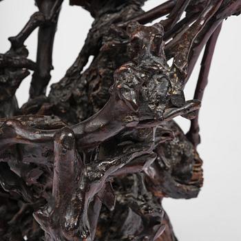 A large well sculptured root sculpture of 'Sholau and attendant', late Qing dynasty, 19th century.