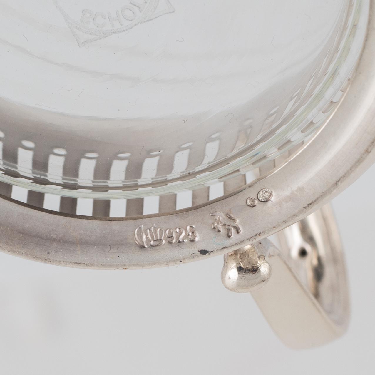 Temuggar, 8 st, silver och glas, Tyskland, troligtvis 1900-talets mitt.