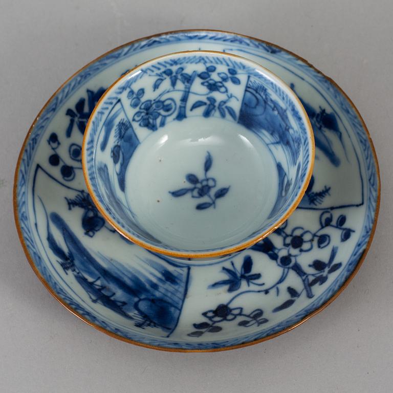 A group of three blue and white and capucciner glazed objects, Qing dynasty, Qianlong (1736-95).