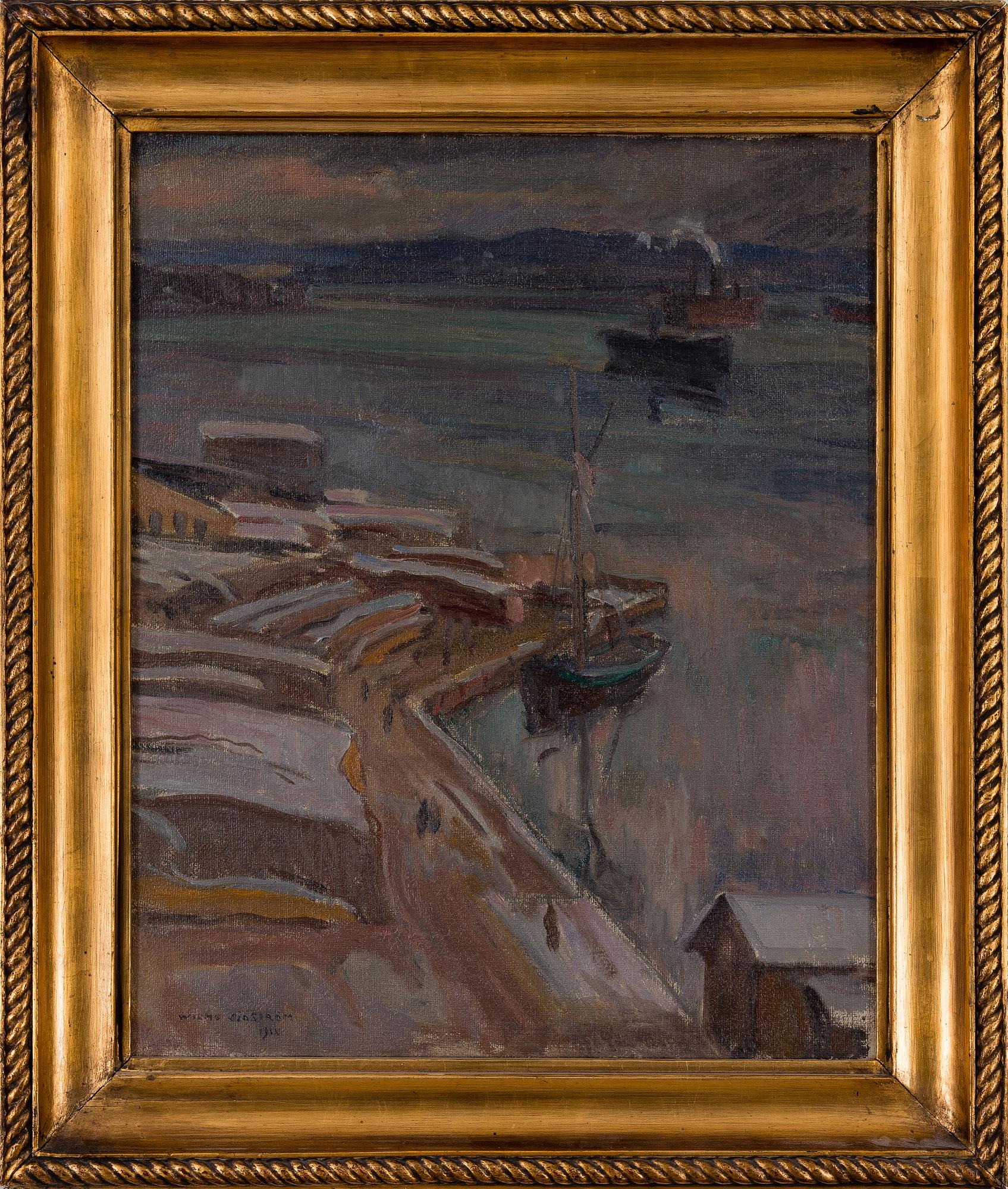 WILHO SJÖSTRÖM, SATAMANÄKYMÄ.