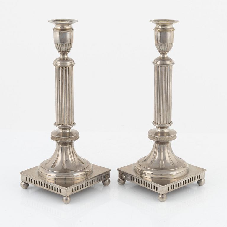 Carl Keijser & Co, a pair of Gustavian style candlesticks, first half of the 20th Century.