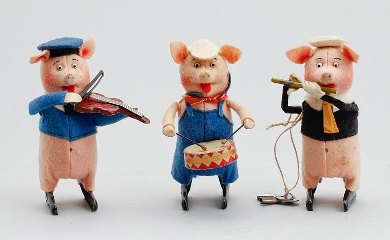 LEKSAKER: Tre Små Grisar efter Walt Disney, Schuco, 1930-tal.