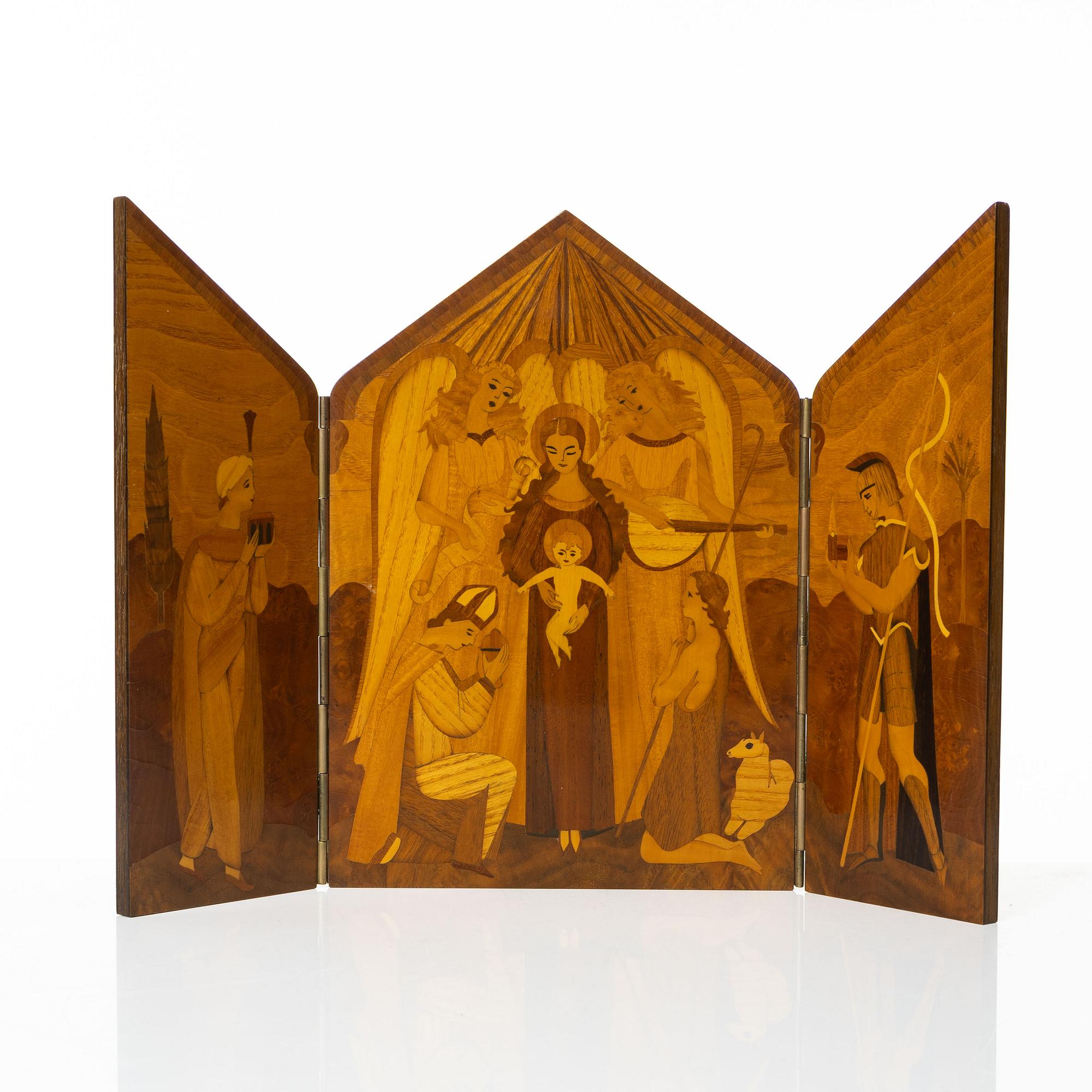 Birger Ekman, wall-mounted plaque, Mjölby Intarsia, Sweden, 1938.