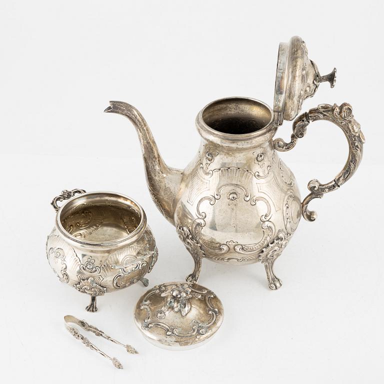 A 3-piece Rococo style silver coffee service, bearing Swedish import marks, 20th Century.