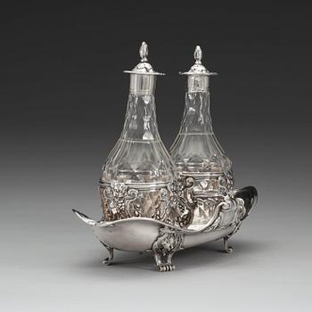 A French 18th century silver cruet-set, marks of Joseph Bouillerot, Paris 1775.