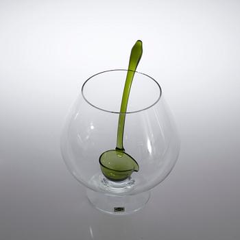 A glass punch bowl and ladle by Nuutajärvi, Finland from the second half of the 20th century.