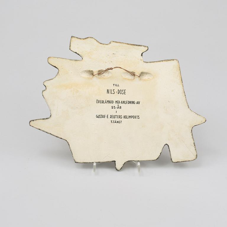 VÄGGRELIEF, vit stengodslera, Lisa Larson, Gustavsberg, 1960/1970-tal.