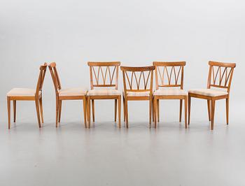 CARL MALMSTEN, MATBORD med två iläggsskivor samt STOLAR, 6 st, "Pyramid".