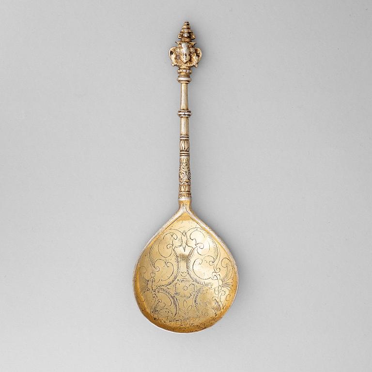 A Swedish 17th century silver-gilt spoon, mark of Albrekt Lockert, Stockholm (1623-1653-).