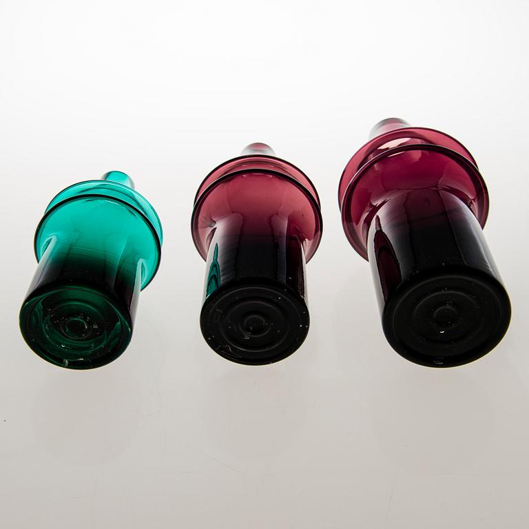TAMARA ALADDIN, Three glass vases, model 1464, Riihimäen Lasi 1967. Design year 1965.