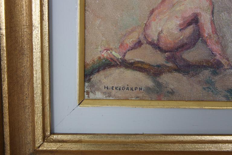 EKEGÅRDH, HANS. Oljeskiss på pannå, sign.
