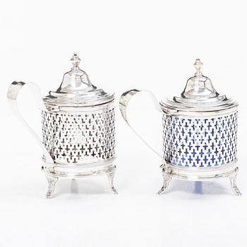 A pair of Swedish mustard pots, silver, probably Gustaf Hamnqvist, Åmål, 1797 (active 1789 - 1818).