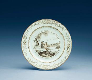 1509. A grisaille decorated 'European Subject' dinner plate, Qing dynasty, Qianlong (1736-95).