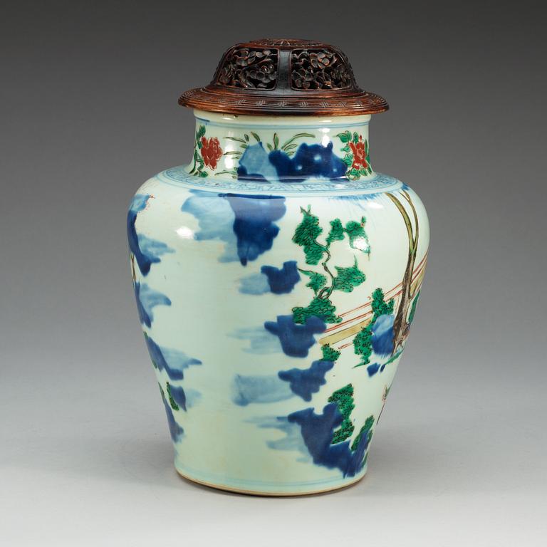 A Transitional wucai baluster jar, 17th Century.