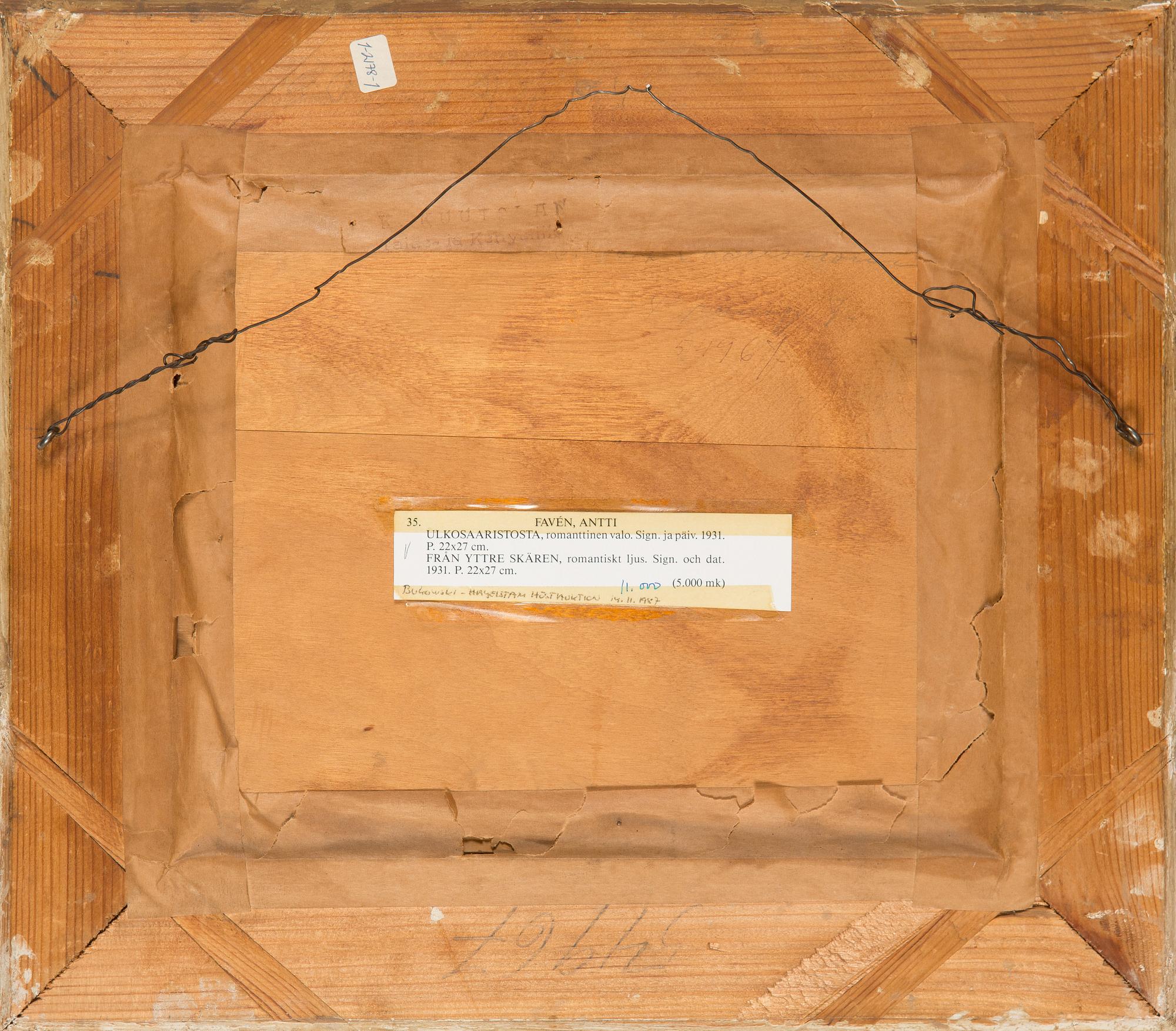 Antti Favén, olja på pannå, signerad och daterad 1931.