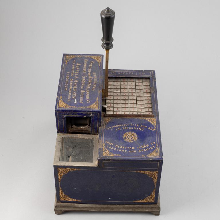 Kassaregister, Agrell & Andersén Mek. Verkstad, Stockholm,omkring år 1900.