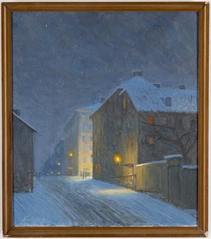 A Stockholm Söder street scene by ARON GERLE, oil on canvas, signed.