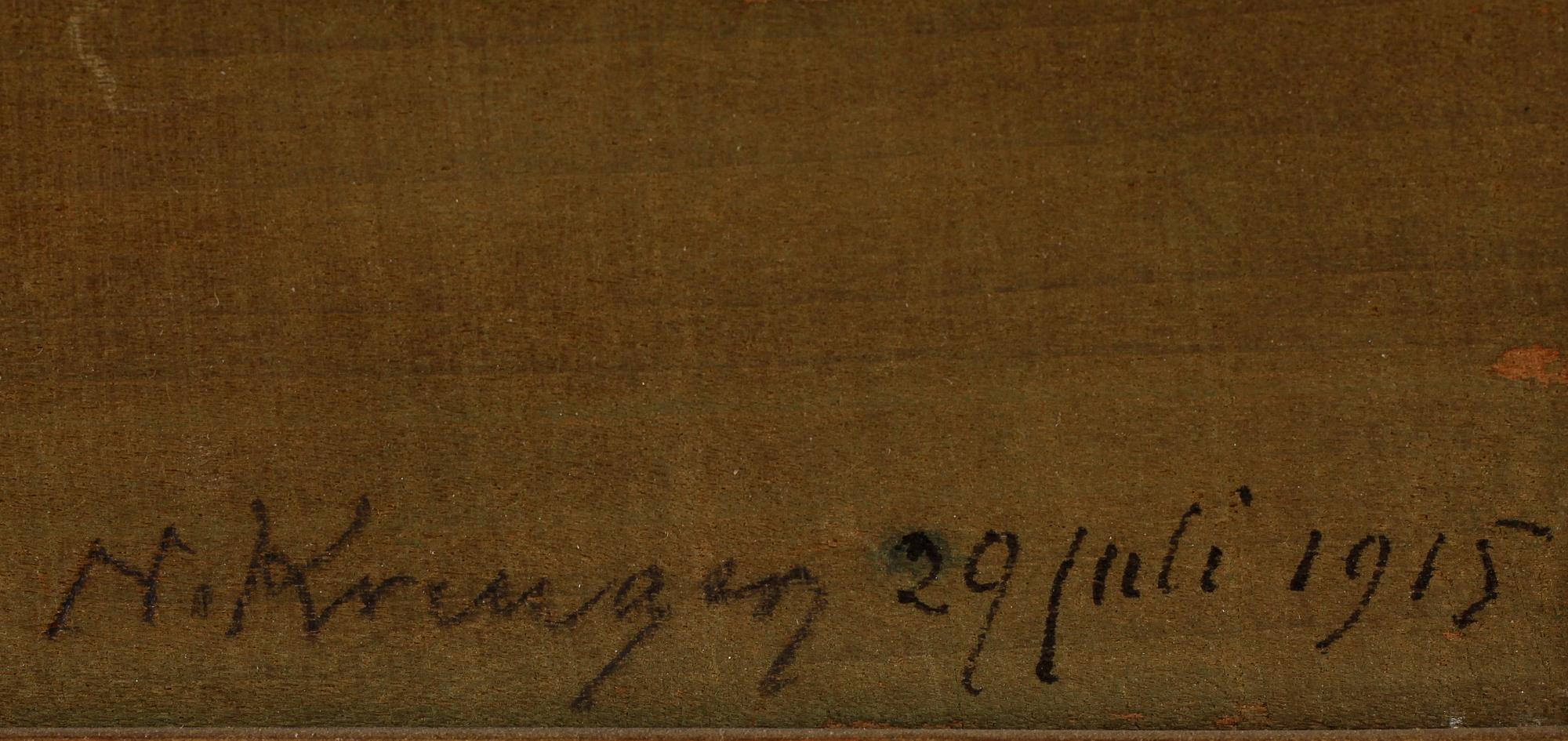 NILS KREUGER, blandteknik på pannå, signerad och daterad 1915.