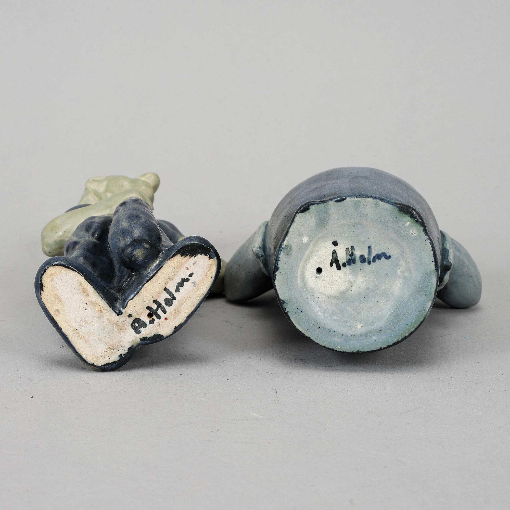 Åke Holm, two signed stoneware figurines.