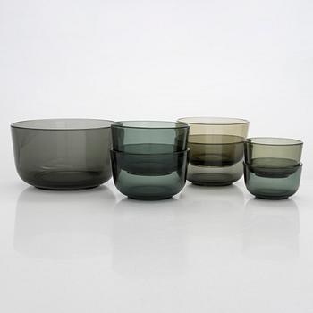 Saara Hopea, a set of 7 bowls, model 5577, Nuutajärvi Notsjö. Designed in 1956.