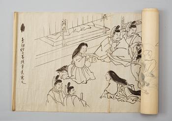 A long hand scroll Shunga drawing, Kano School, Edo (1603-1868).