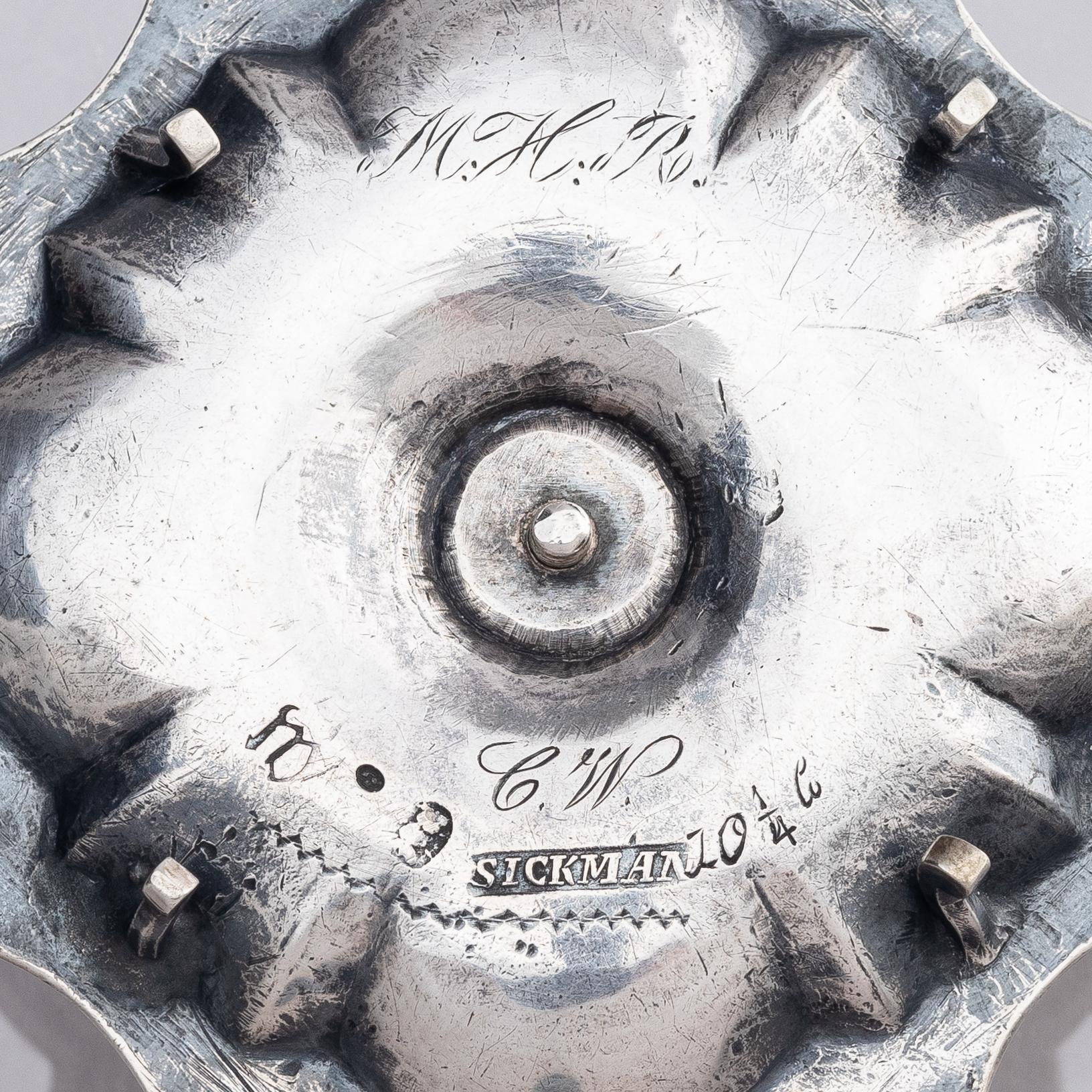 A pair of Swedish 18th century silver chamber-candlesticks, marks of Jürgen Friedrich Sickman, Stockholm 1757.