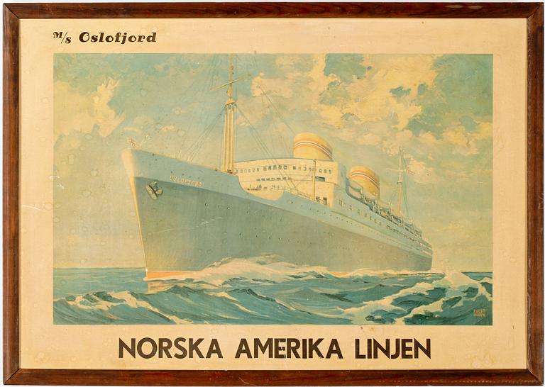 REDERIREKLAM, Norska Amerika Linjen. M/S Oslofjord, 1900-talets mitt.