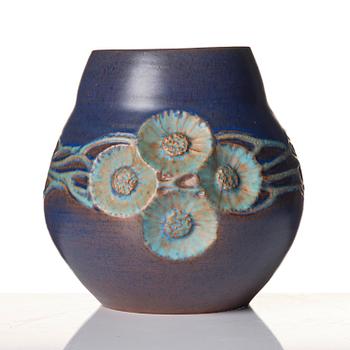Hilma Persson-Hjelm, a glazed earthenware art nouveau vase, executed in her own studio, Arvika 1919. No 1619.