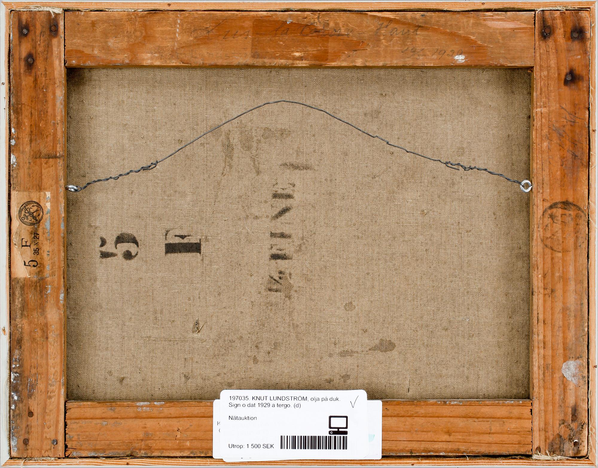 KNUT LUNDSTRÖM, olja på duk. Sign o dat 1929 a tergo.