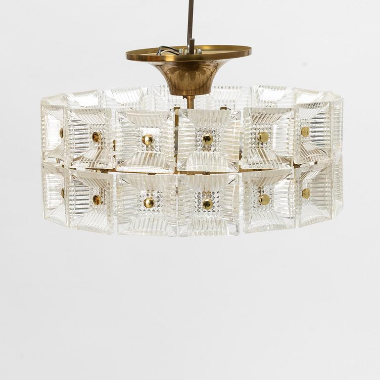 Carl Fagerlund, a glass and brass ceiling light, Orrefors, 1960'/70's.