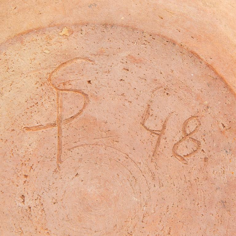 Signe Persson-Melin, skål signerad och daterad 48 delvis glaserat lergods.