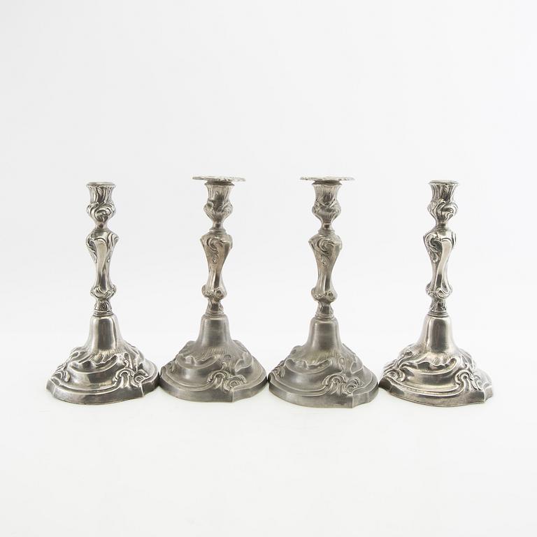 Candelabras 2 pairs Rococo-style pewter 20th century.