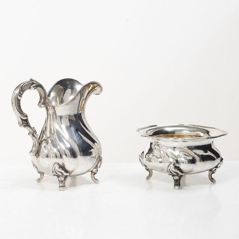 Coffee and tea service, 4 pieces, silver, Rococo style, Germany, 20th century.