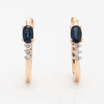 A pair of 14K gold earrings with sapphires and diamonds ca. 0.12 ct in total. Soviet union.